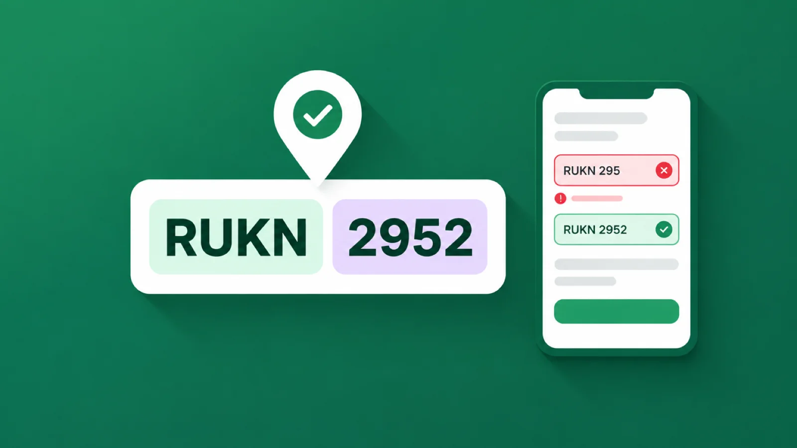 A Saudi short address, RUKN 2952: the incomplete code is rejected and the full one accepted