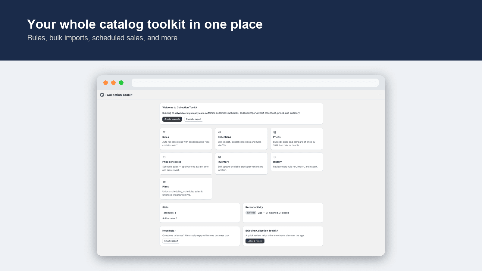 Collection Toolkit dashboard