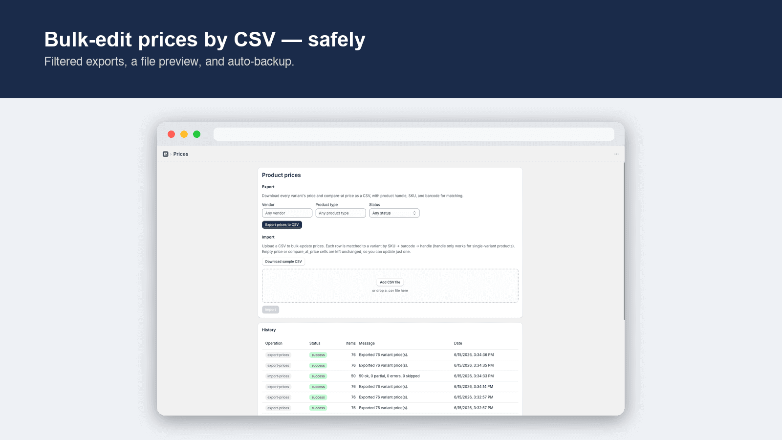 Bulk price editing by CSV
