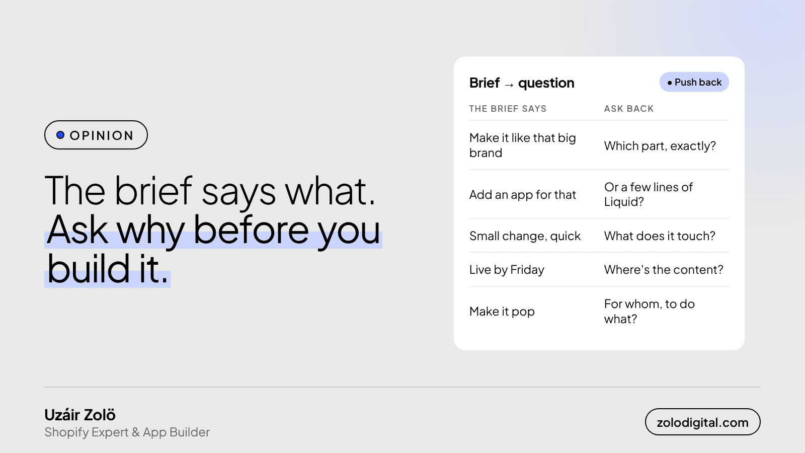 Which Shopify project briefs should you push back on?