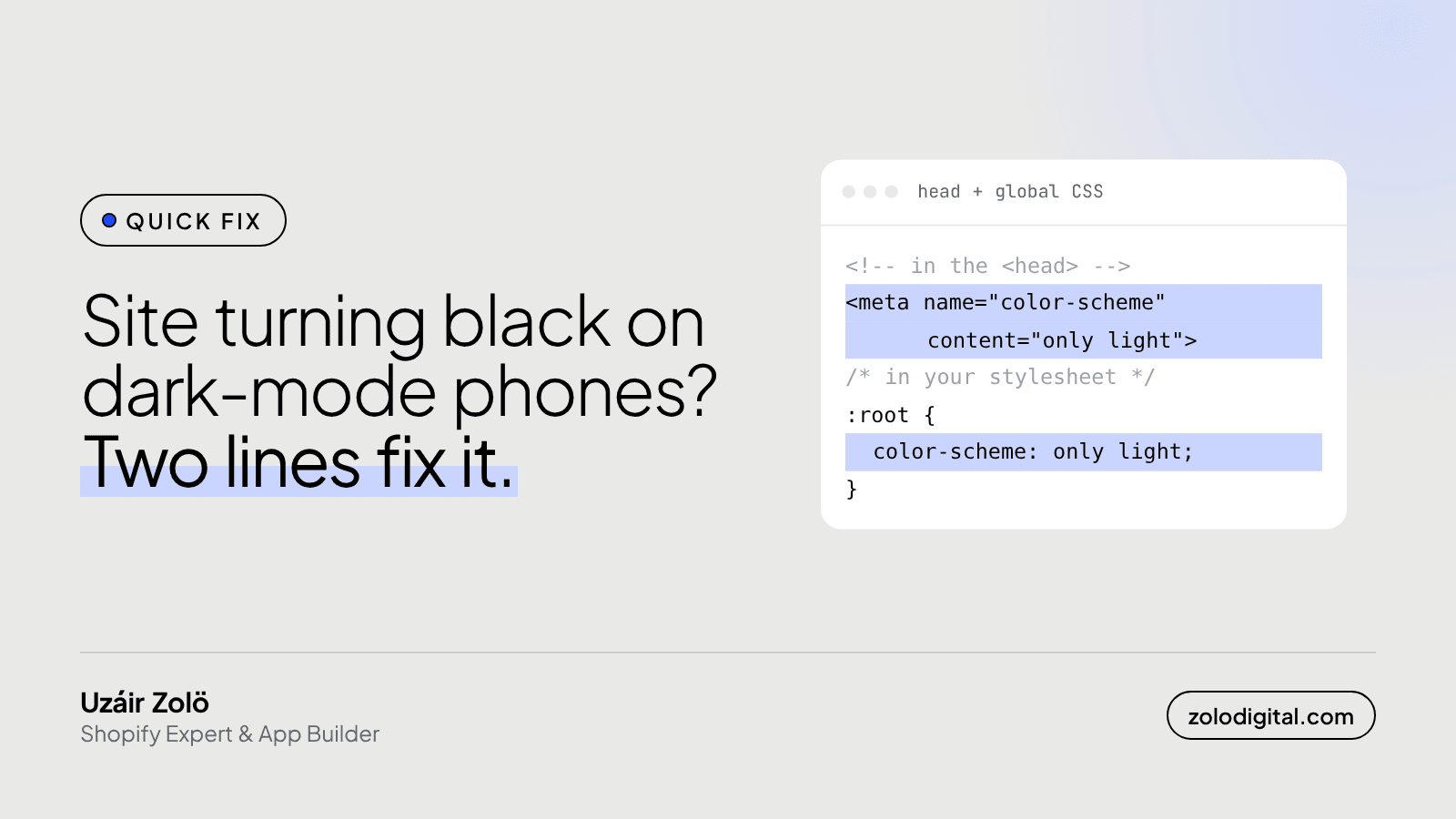 Why does my website turn black on phones in dark mode, and how do I stop it?