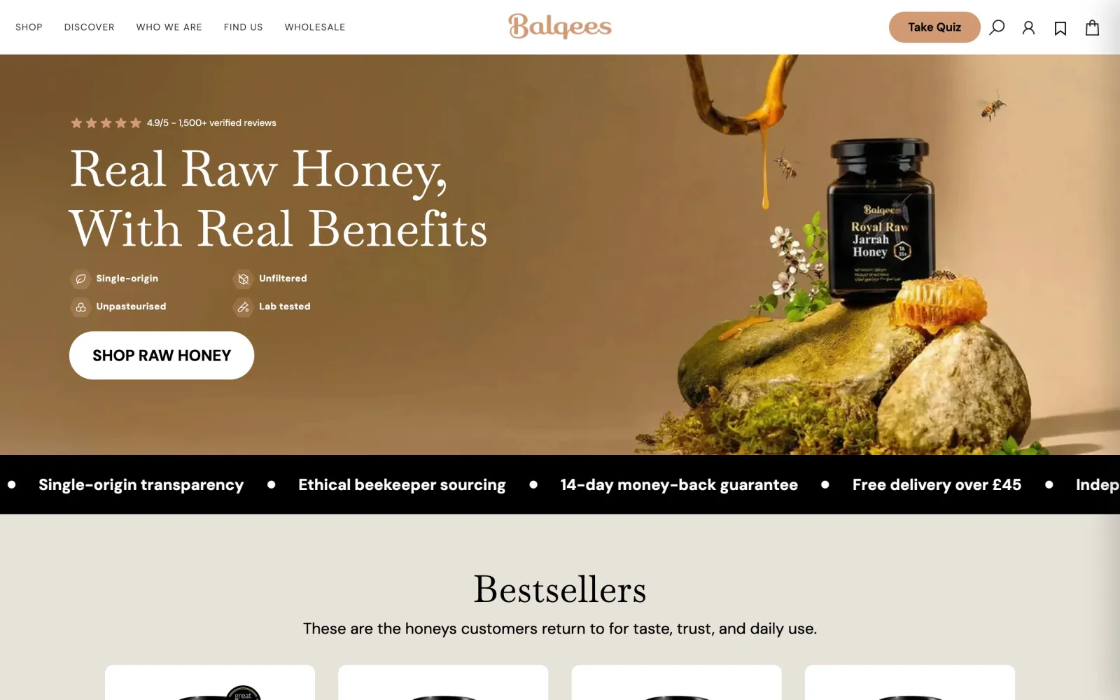 The Balqees Shopify store: the English store on a laptop and the Arabic store on a phone