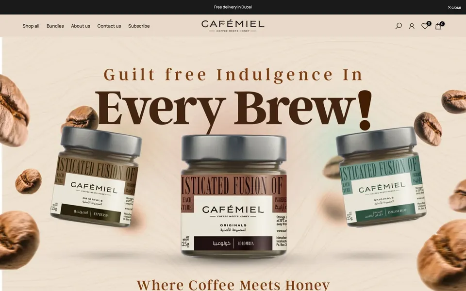 Cafémiel's website on a laptop