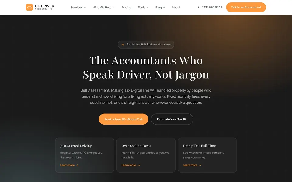 Uber Driver Accountants's website